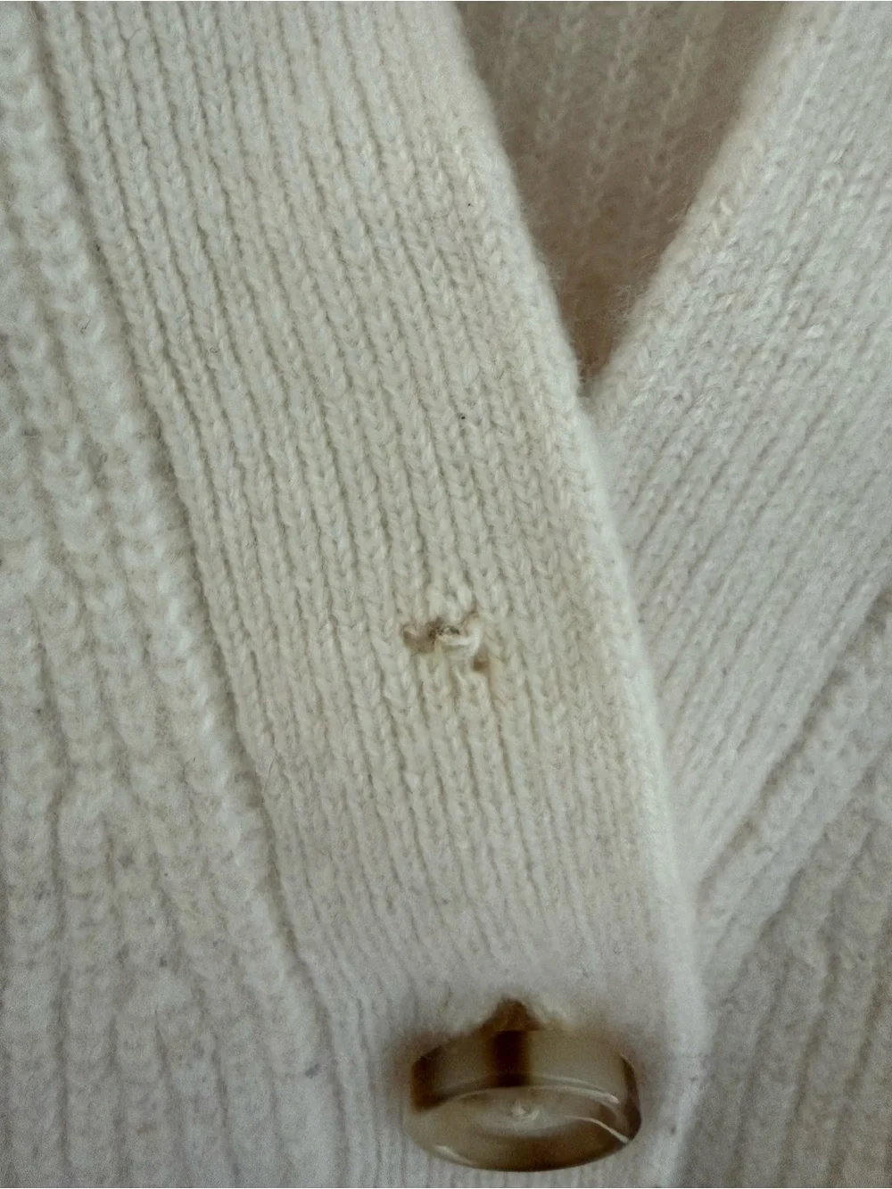 Cozy Earth Women's 100% Cashmere Button Ribbed V-Neck Cardigan Cream Small